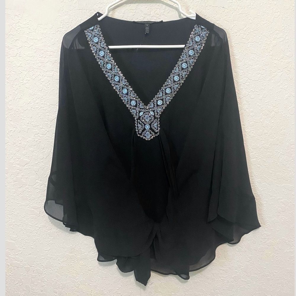 White House Black Market Embellished-Trim Kimono Blouse Boho  Medium - Picture 3 of 9